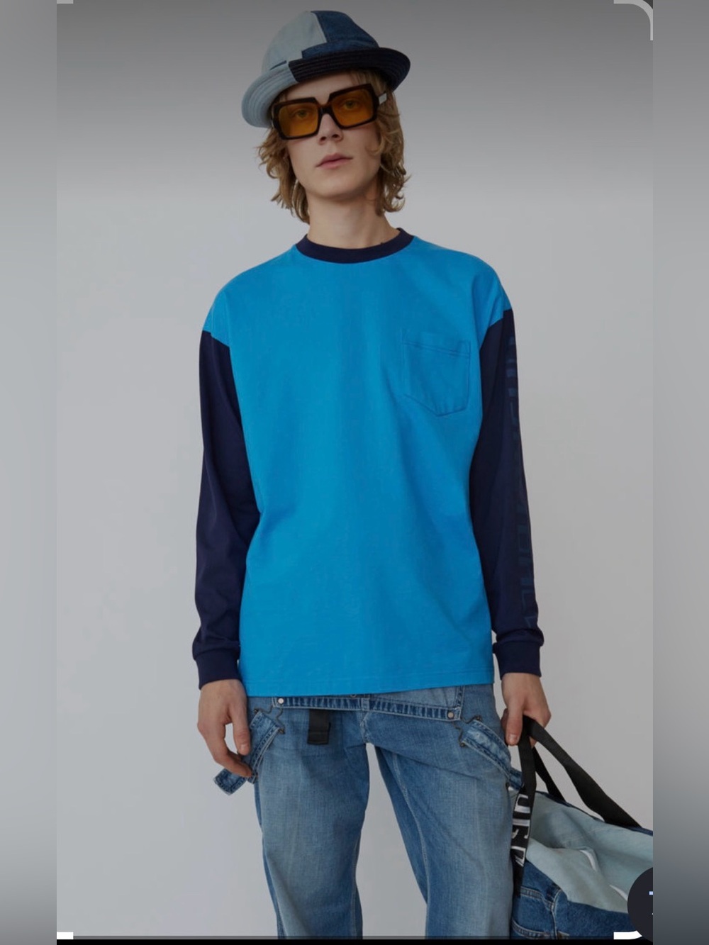 Acne Studios Blä Konst Two-Tone Blue Long-Sleeve Baseball Shirt t-shirt XS